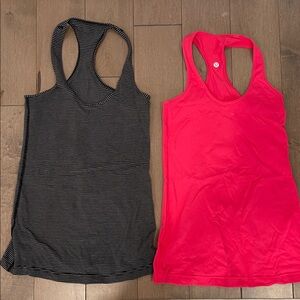 Lululemon Women's Striped Black/ Pink Racerback Tank Tops COOL Racerback